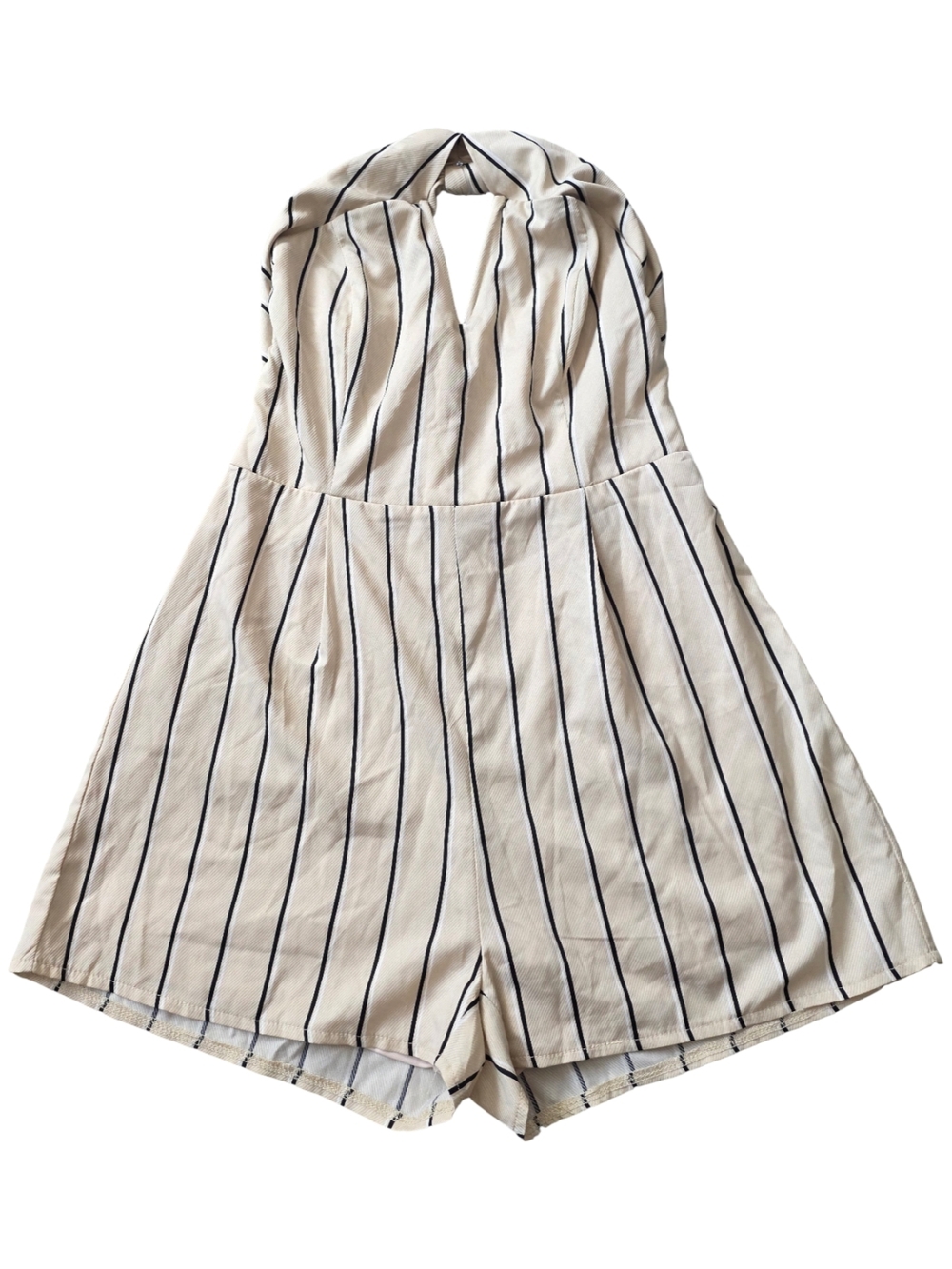 Striped Cream Halter Women's Shorts Romper